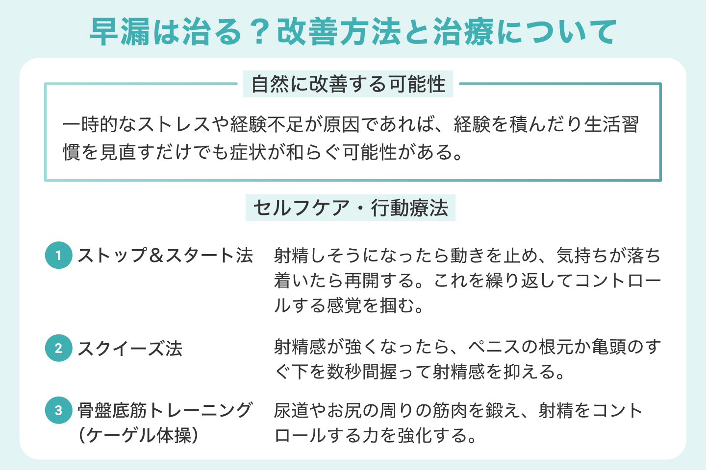 早漏は治る？改善方法と治療について